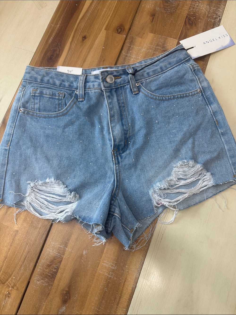 Angel Kiss Light Blue Distressed Denim Cutoff Shorts